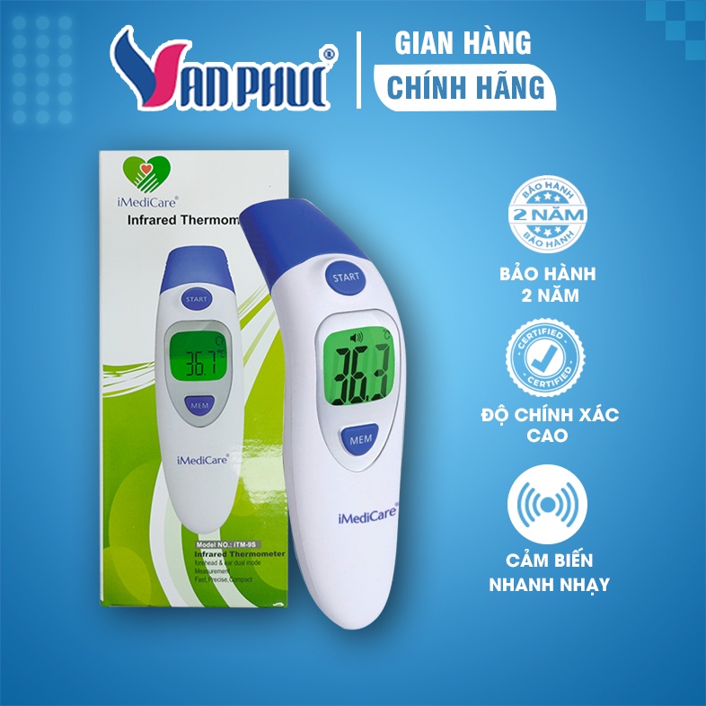 Nhiệt kế điện tử hồng ngoại đa năng đo trán, đo tai, đo nhiệt độ sữa, nước tắm iMediCare iTM-9S [CHÍNH HÃNG - BH 2 năm)