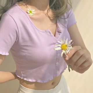 Áo croptop tím nút dọc  ( Vải form đẹp, ảnh shop chụp )