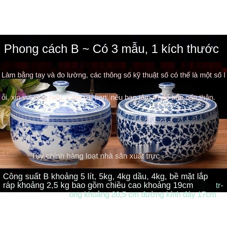 Màu xanh lam chính hãng Jingdezhen và Thùng chứa bằng gốm sứ trắng đựng rượu gạo kín hũ mỡ gia đình trà Caddy