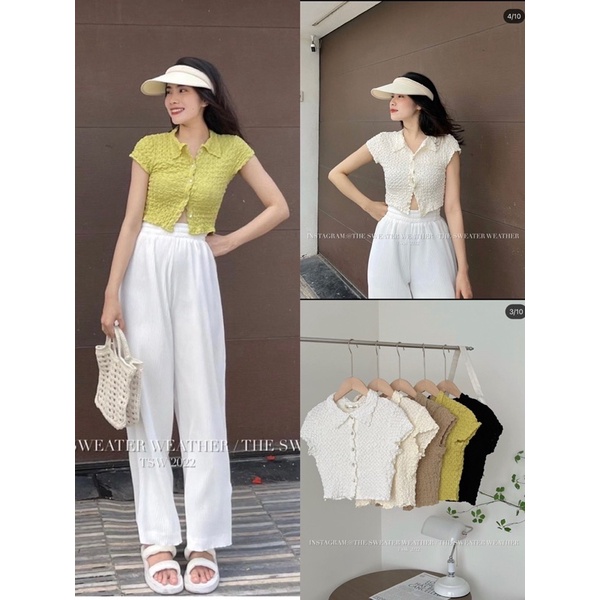 [HÀNG SẴN]ÁO CROPTOP XỐP NHÚN CỔ POLO CÚC TRƯỚC SIÊU trendy