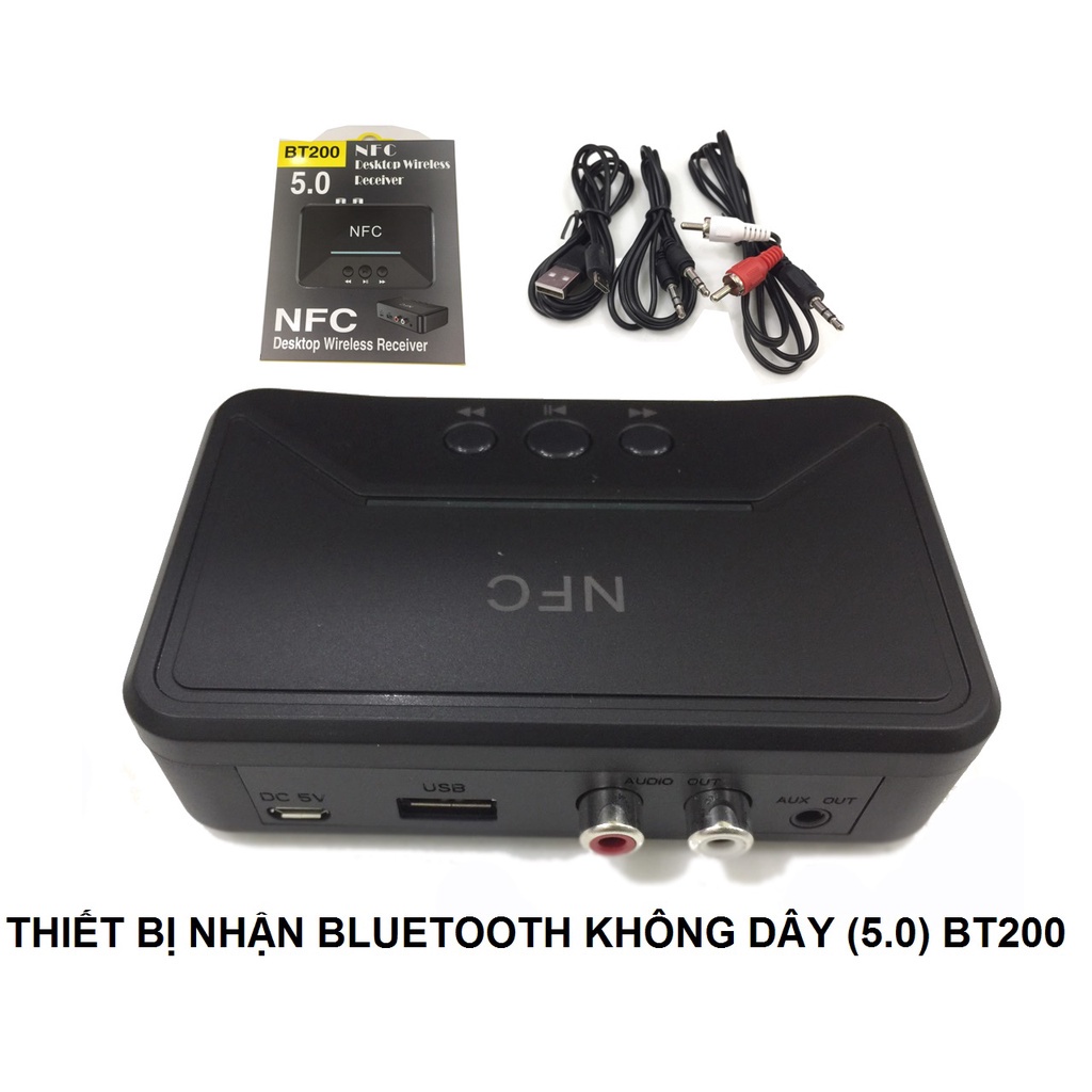 Thiết bị nhận Bluetooth không dây  BT200. Hộp Bluetooth Âm Thanh Không Dây BT200 NFC V5.0