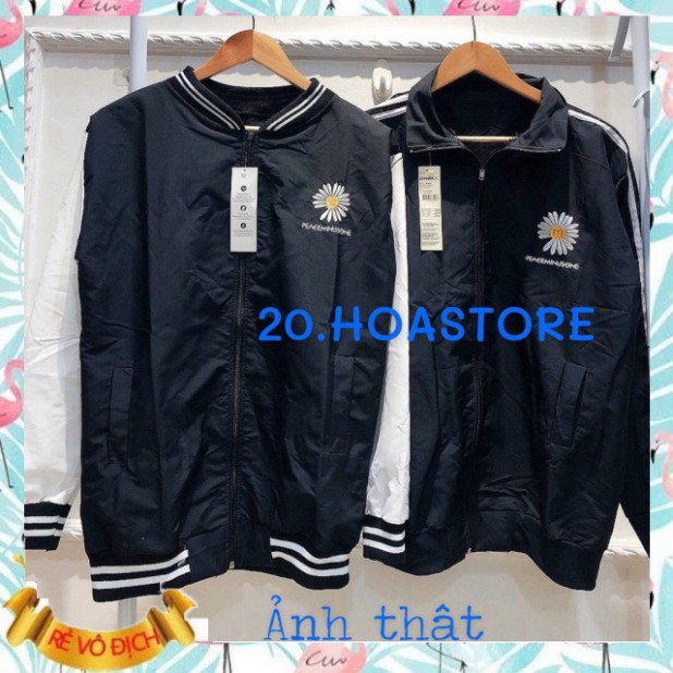 (mới) ÁO KHOÁC HOA CÚC PEACEMINUSONE SỌC VIỀN 2 KIỂU - BOMBER JACKET THÊU HOA SỌC RAGLAN TRẮNG ĐEN HOT