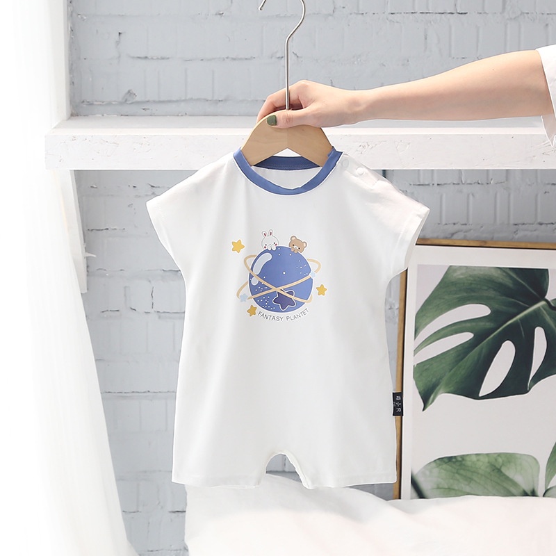 Bộ Áo Liền Quần Ngắn Tay In Hoạt Hình Thời Trang Mùa Hè Cho Bé Sơ Sinh