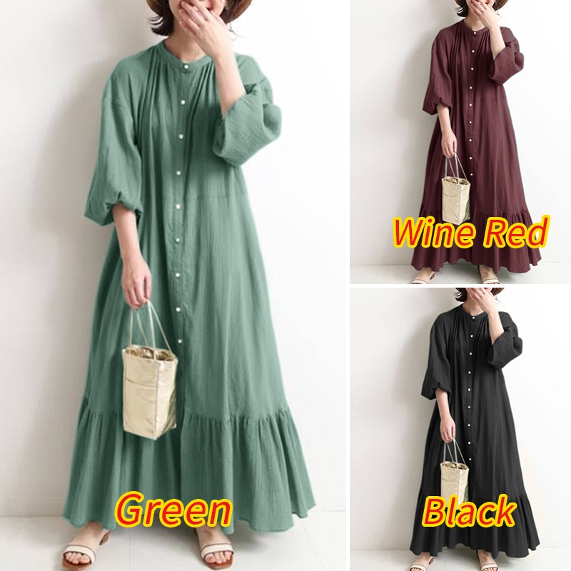 Đầm dài Zanzea tay nhún thun thời trang nữ tính