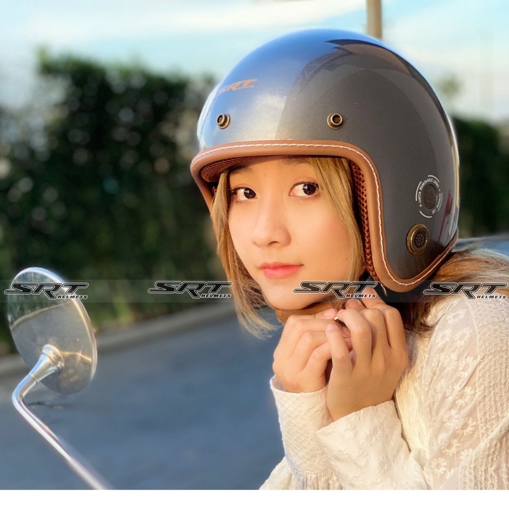 Mũ bảo hiểm 3/4 SRT viền chỉ thông gió - BẢO HÀNH 12 THÁNG( tặng kèm lưỡi trai)