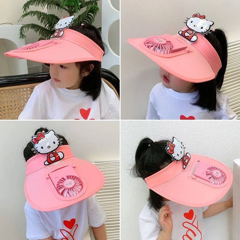 Nón Chống Nắng Vành Rộng Hở Chóp Kèm Quạt Có Thể Sạc Lại Cho Bé