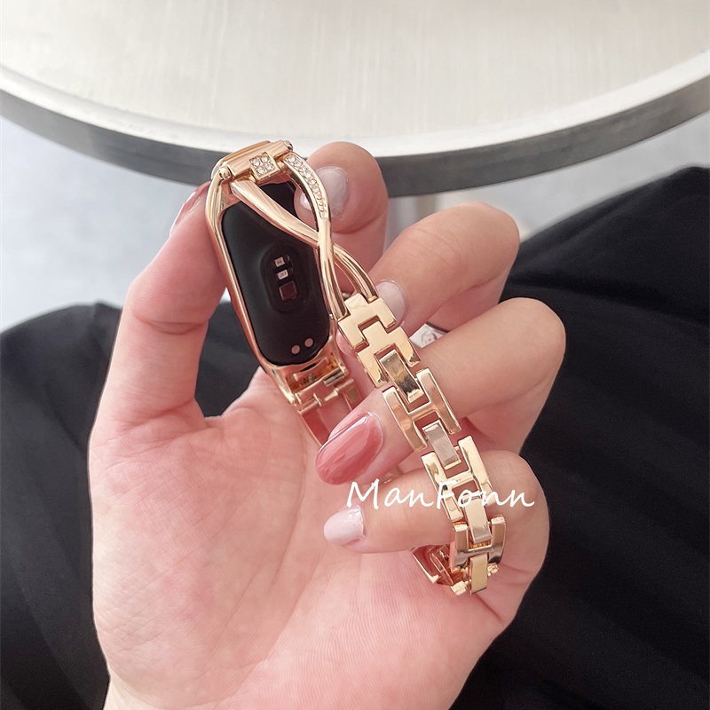 Dây đeo bằng kim loại lấp lánh phong cách thời trang cho Xiaomi Mi Band 6 5 4 3