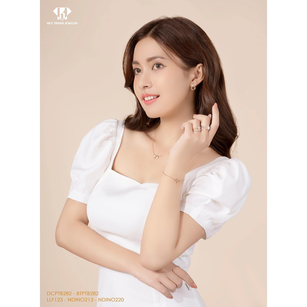 Dây Chuyền Vàng 14K Aurora Thiết Kế Hình Tròn Đính Đá CZ Cao Cấp Lấp Lánh DCPTB282 Huy Thanh Jewelry