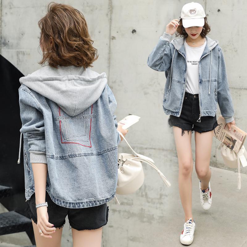 Áo Khoác Denim Dáng Rộng Có Mũ Trùm Cá Tính Dành Cho Nữ