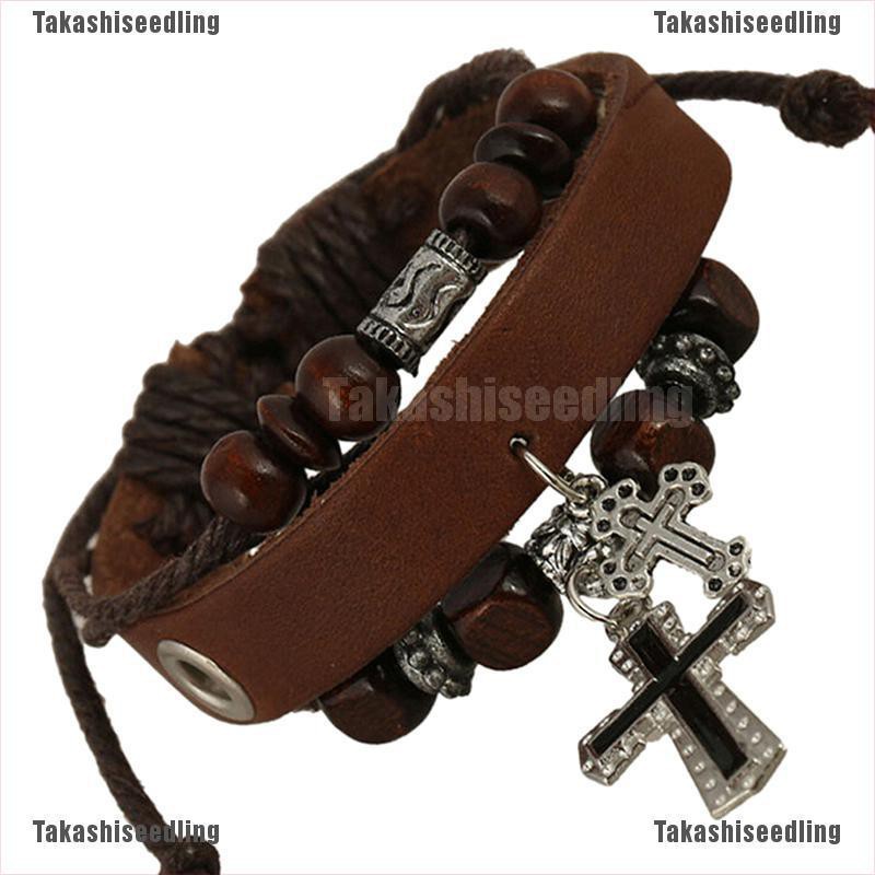 Vòng Tay Da Nhiều Lớp Đính Mặt Thánh Giá