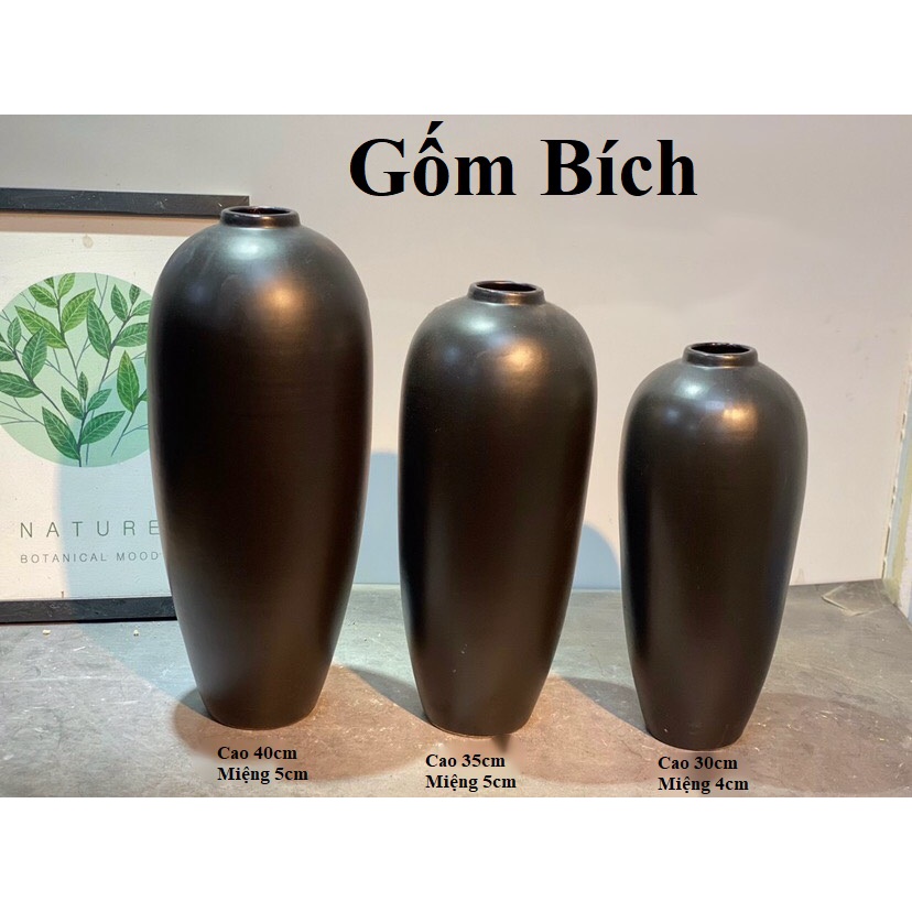 Bình Hoa Cổ Nhỏ Dáng Bình Bom Đen Men Mát Gốm Sứ Bát Tràng - Lọ Hoa Decor