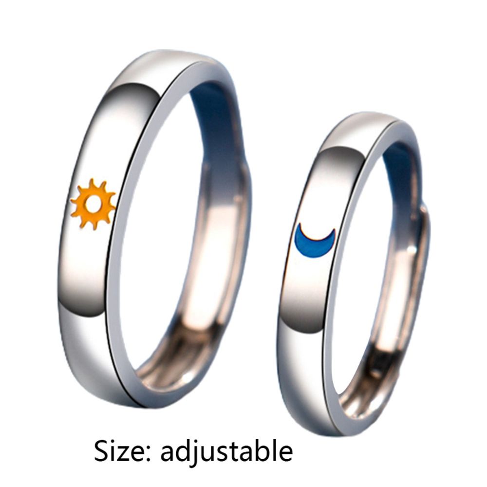 Nhẫn đeo ngón tay mặt hình mặt trăng/mặt trời bằng kim loại phong cách Vintage lãng mạn thời trang dành cho cặp đôi