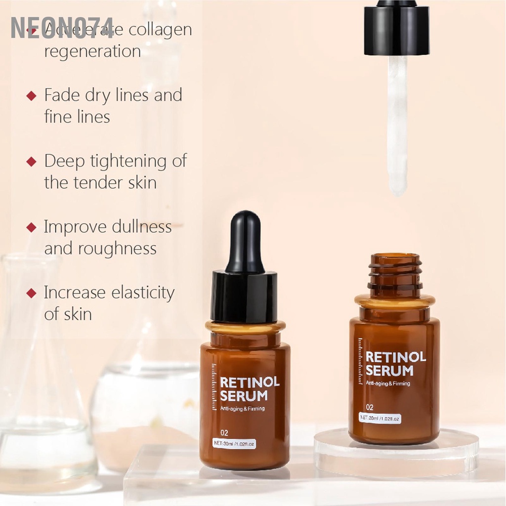 Neon074 Vibrant Glamour Retinol Anti Aging Facial Serum Fine Lines Fading Repairing Face 30ml
