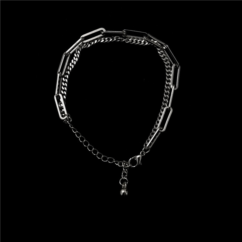 Vòng tay hai dây xích chất liệu thép titan phong cách hàn quốc harajuku hip hop dành cho nam và nữ