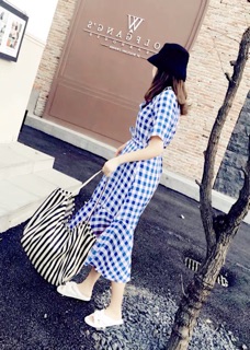 Đầm caro xanh đuôi cá