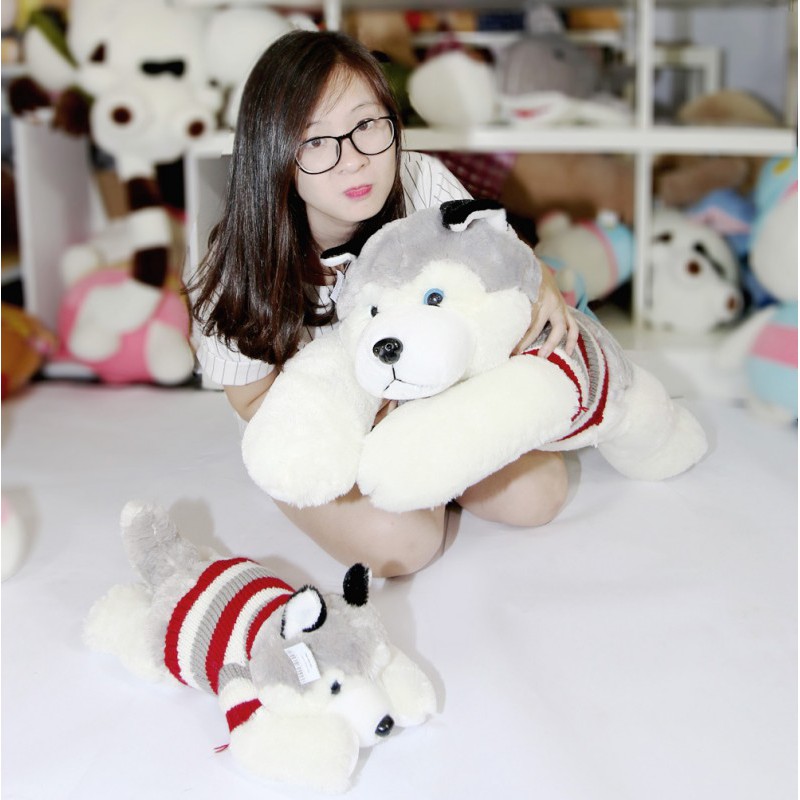 Gấu Bông Chó husky chó sói gấu nhồi bông áo len đáng yêu cao cấp  mềm mịn
