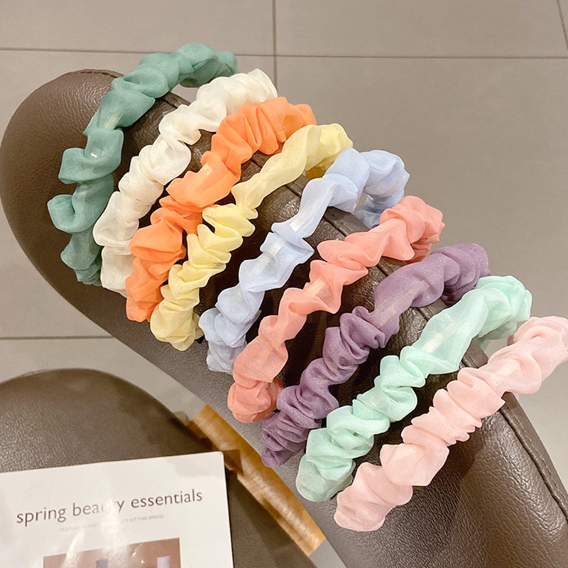 Băng Đô Cài Tóc Vải chiffon Phối Lưới Màu Sắc Đơn Giản Phong Cách Nhật Hàn