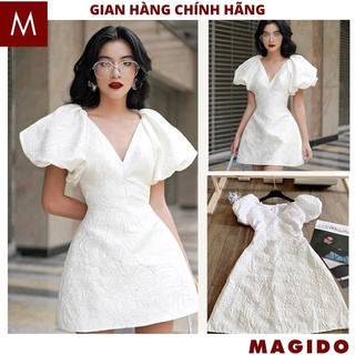 Váy gấm xốp cổ v tay bồng kiểu dáng hàn quốc tiểu thư bánh bèo dễ thương sang chảnh đầm dự tiệc công chúa -MAGIDO