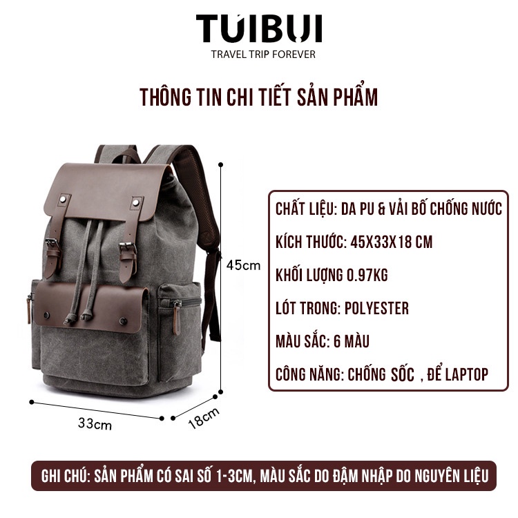 Balo vải bố canvas du lịch,phượt, đi học, ngăn để máy tính latop 15,6 inch - TB06