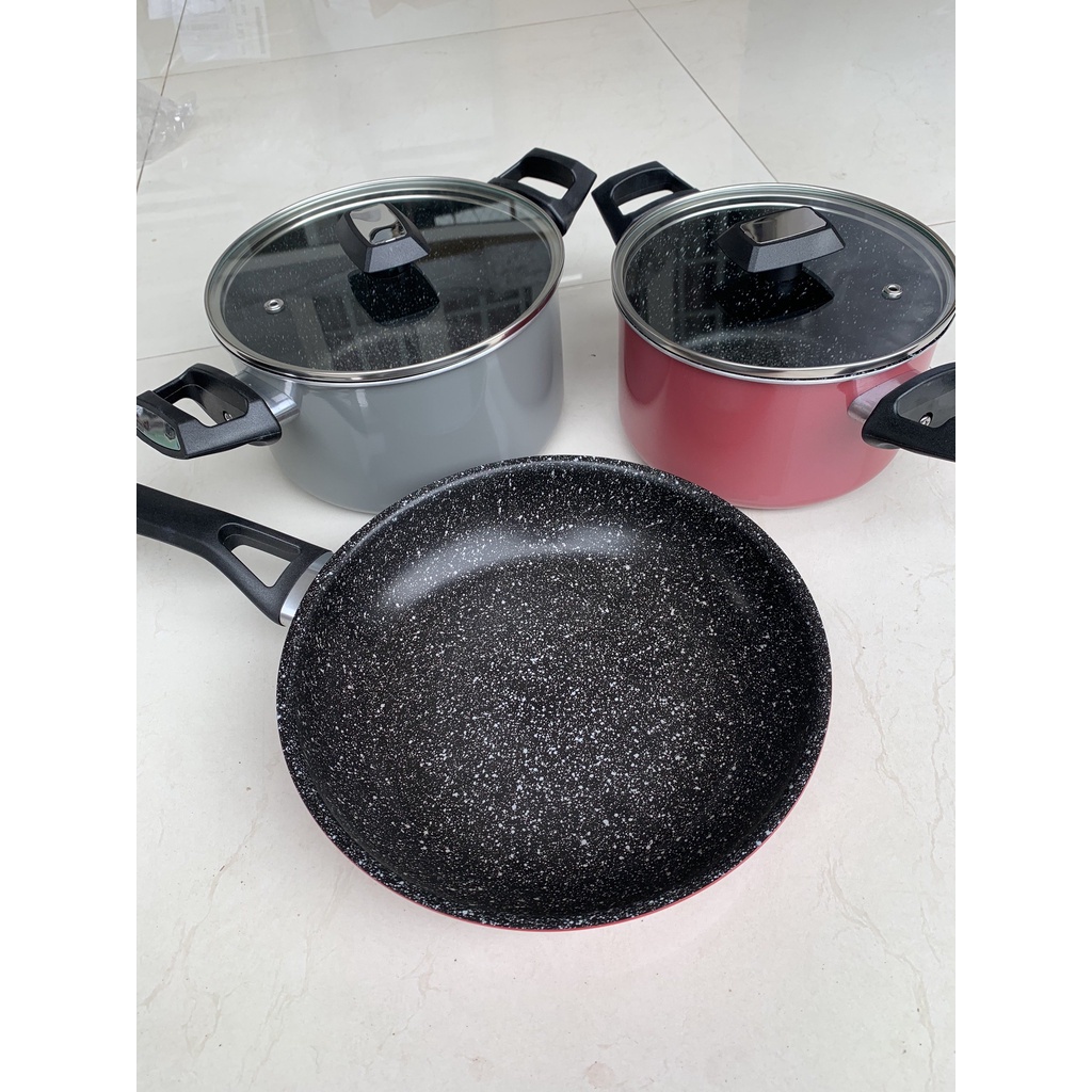 Tặng son lì Hàn Quốc - Bộ nồi chảo đáy từ 3 món Easy Seoulcook gồm 2 nồi 18-20cm, 1 chảo 24cm
