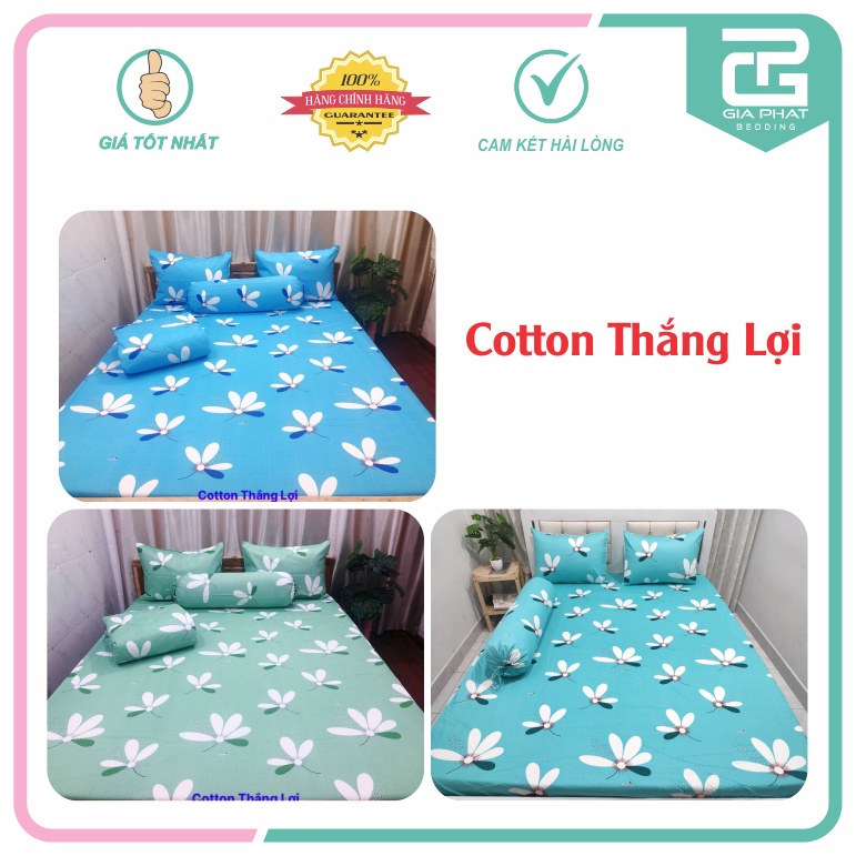 Bộ ga gối Thắng Lợi {4 món}100% Cotton chuẩn logo họa tiết Bông 4 Cánh