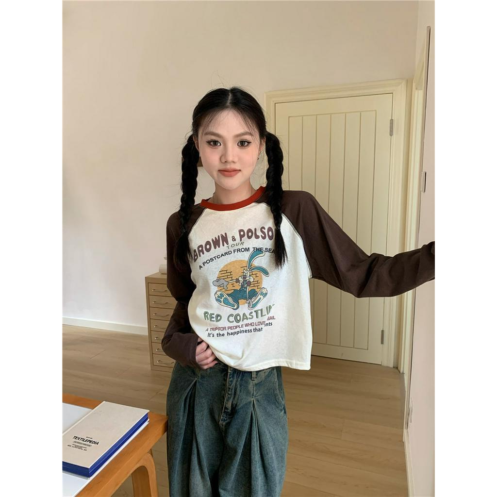 Áo Thun Tay Dài Hở Vai In Hoạt Hình 66491 Raglan