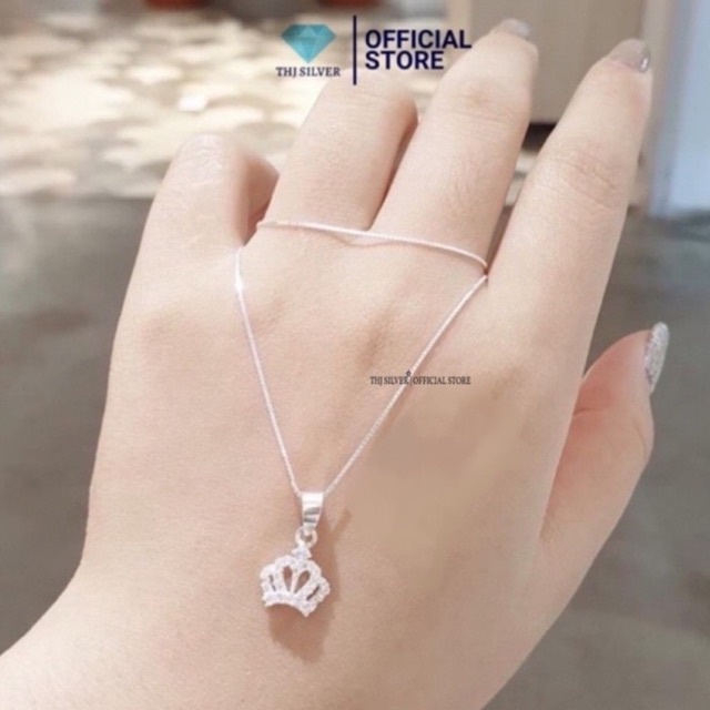 Dây chuyền mặt vương miện nhỏ xinh nạm đá chuẩn bạc ta -THJ SILVER