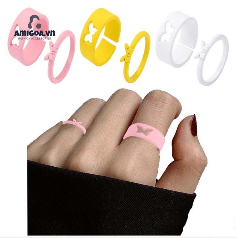 Set 2 Nhẫn Hở Mạ Điện Hình Bướm Dành Cho Cặp Đôi