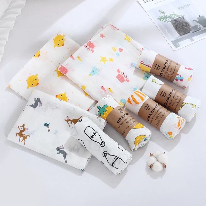 Khăn xô sợi tre Muslin Swaddle mềm mịn kích thướt 120x 120 cm cho bé