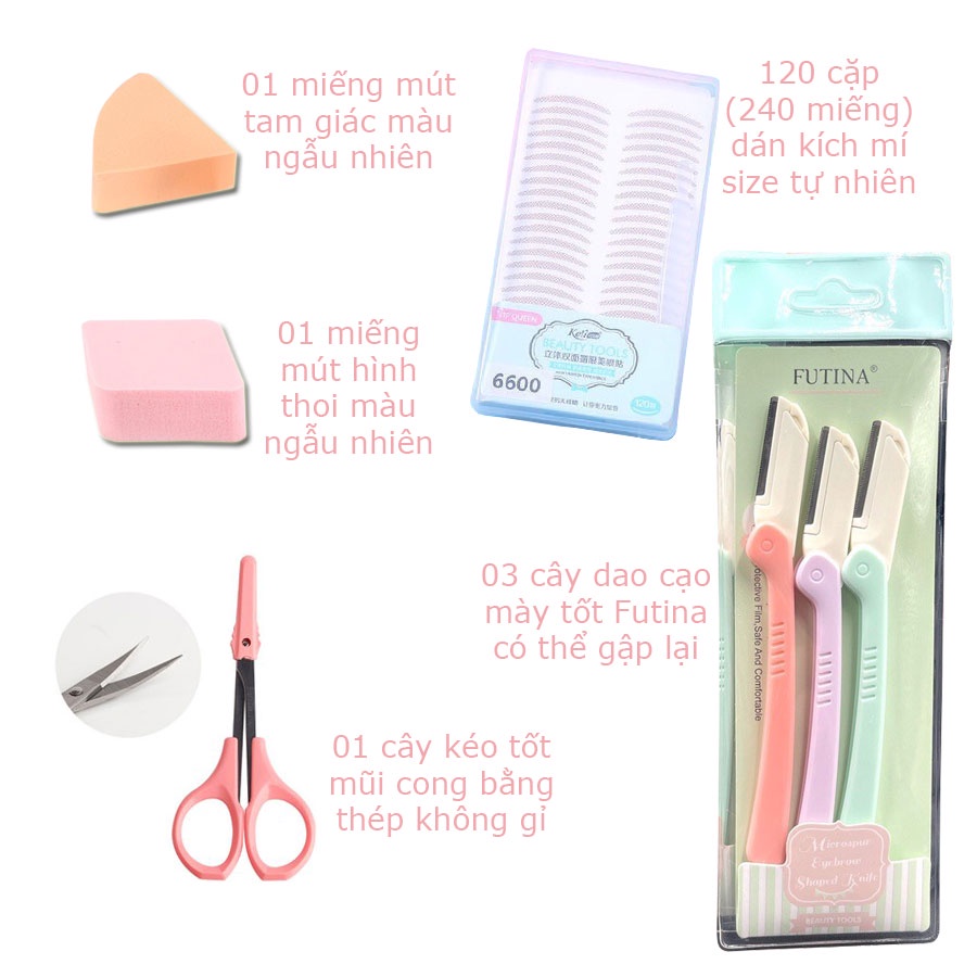 Bộ dụng cụ trang điểm 17 món dụng cụ làm đẹp loại tốt Lamdep24g