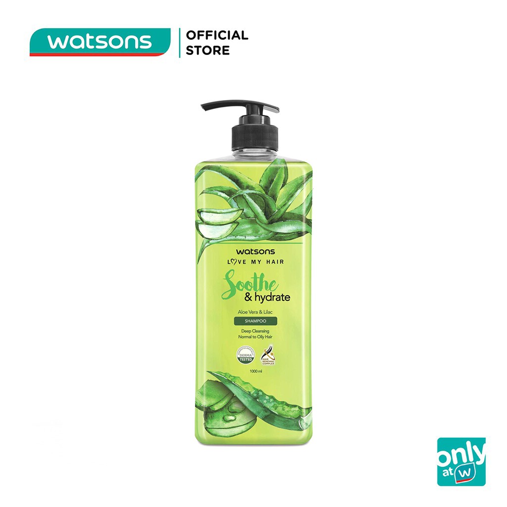 Dầu Gội Watsons Love My Hair Aloe Vera & Lilac Shampoo Cấp Nước Dành Cho Tóc Thường Và Dầu 1000ml