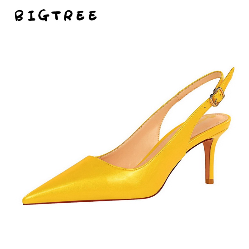 Giày cao gót BIGTREE 8999-1 gót 7cm mũi nhọn dây da bóng sành điệu kích thước lớn cho nữ