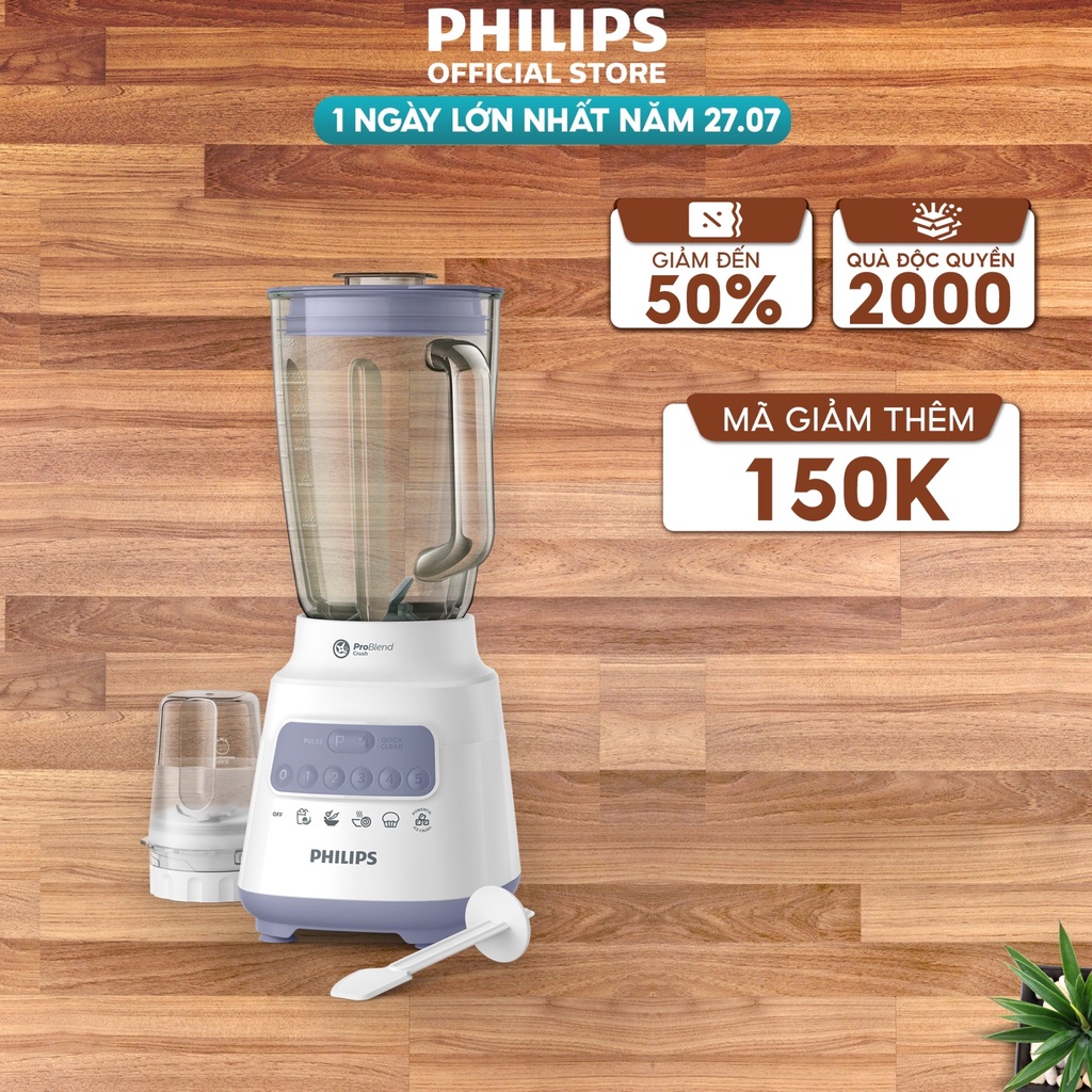 Máy xay sinh tố Philips HR2222 cối thủy tinh - Hàng chính hãng