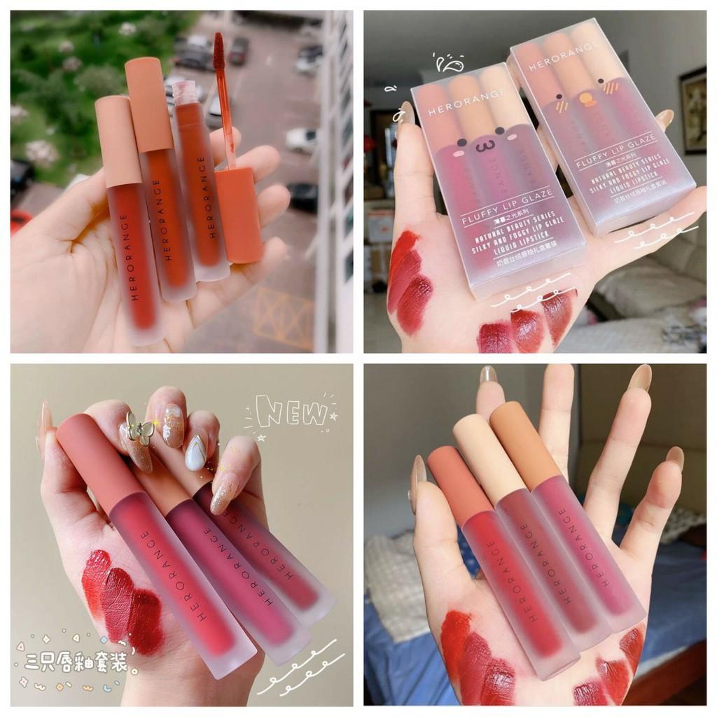 Son Kem Lì HerOrange Set 3 Cây Mềm Mịn, Có Dưỡng, Màu Lâu Trôi, Bền Màu,