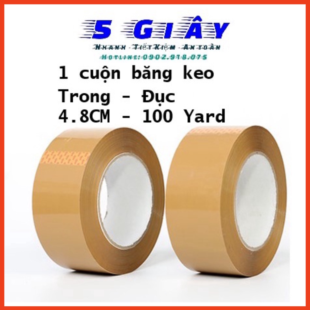 1 cuộn Băng keo đóng hàng, băng keo dán thùng carton, gói hàng 100YA dày - bề rộng 4.8cm - 5 Giây