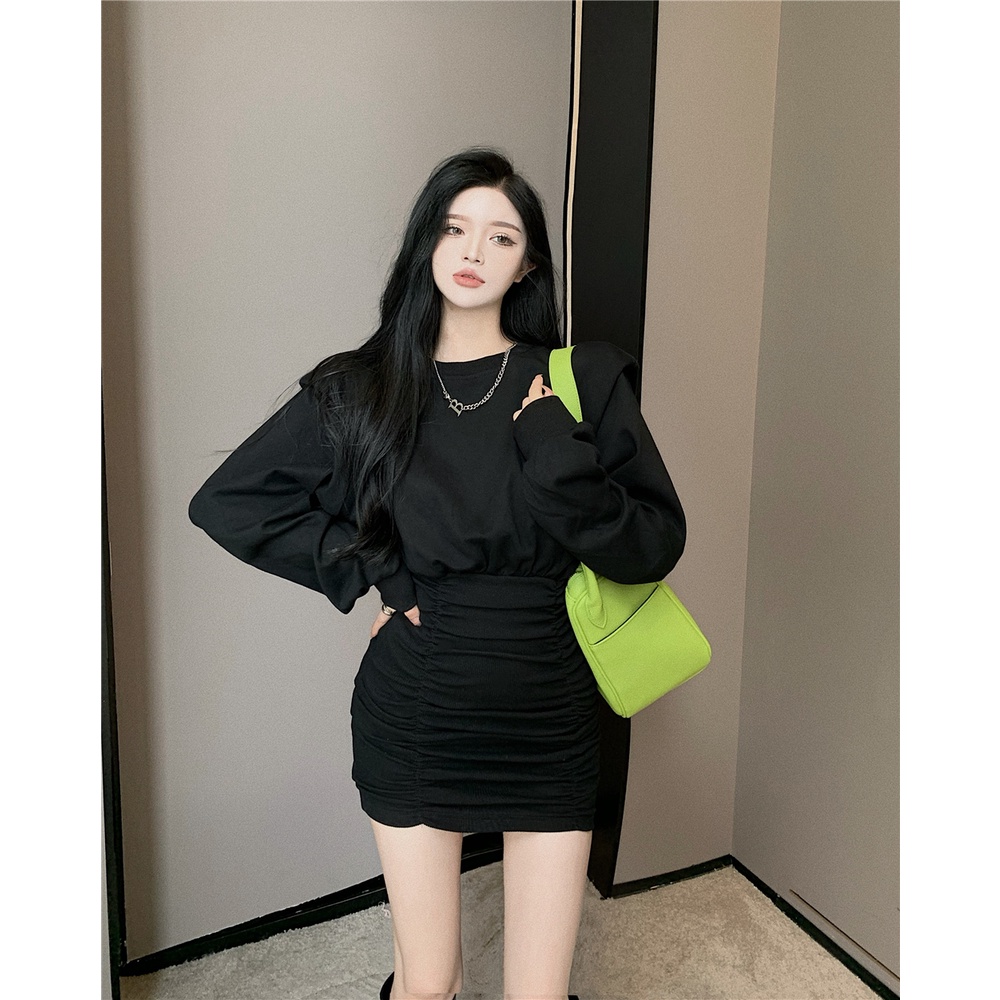 Váy Body Thu Đông Form Rộng, Chân Váy Xếp Ly Ôm