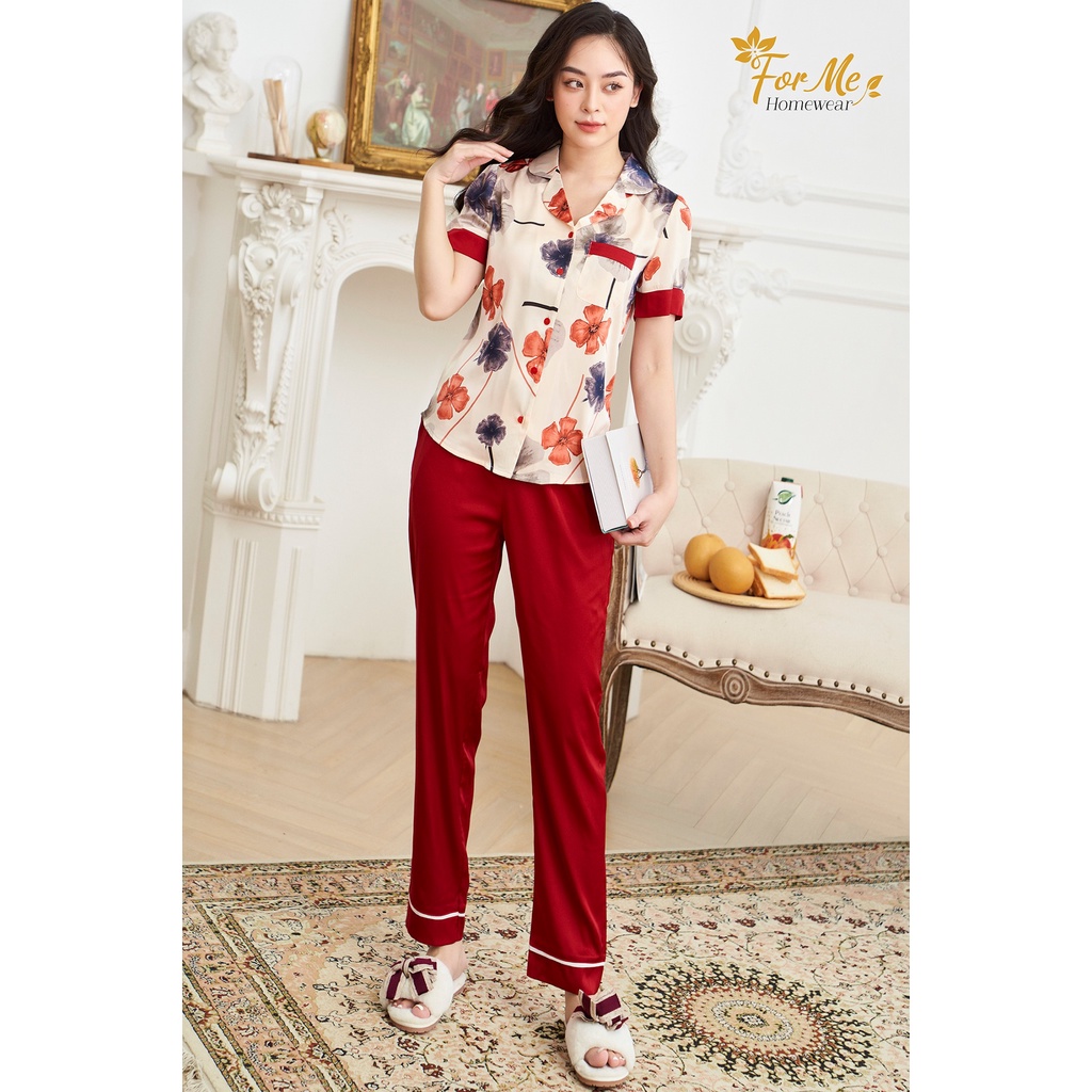 Bộ đồ ngủ, mặc nhà chất Lụa Giấy Luxury ngắn tay quần dài bộ phối quần 14 ,forme pijama