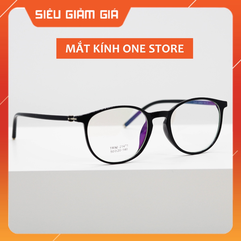 Gọng kính cận nam/nữ chất liệu nhựa dẻo, mắt tròn, càng kim loại thời trang