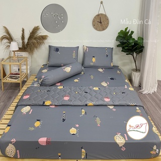 Bộ ga chống thấm cho bé kèm vỏ gối chính hãng PT, chất liệu thun lụa organic cao cấp (mẫu đàn cá)