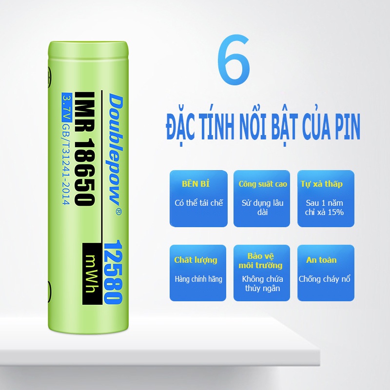 [UK41 + 4 Pin 12580mWh] Combo sạc thông minh tự ngắt và 4 viên pin 18650 công suất cao 12580mWh chính hãng Doublepow