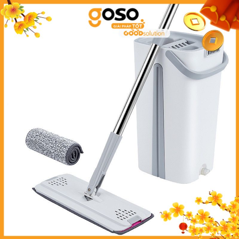 [GOSO] Bộ Cây Lau Nhà Thông Minh, Bộ Cây Lau Nhà Tự Vắt Xoay 360 Độ Kèm Thùng Tự Vắt MOP Cao Cấp