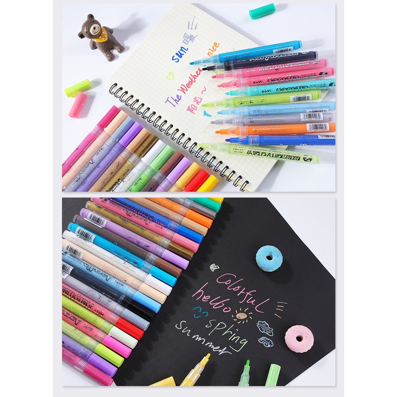 24 Color Acrylic Pen Marker Pen Office School Stationery Journal Diary Scrapbook Label Mark Decoration Pen