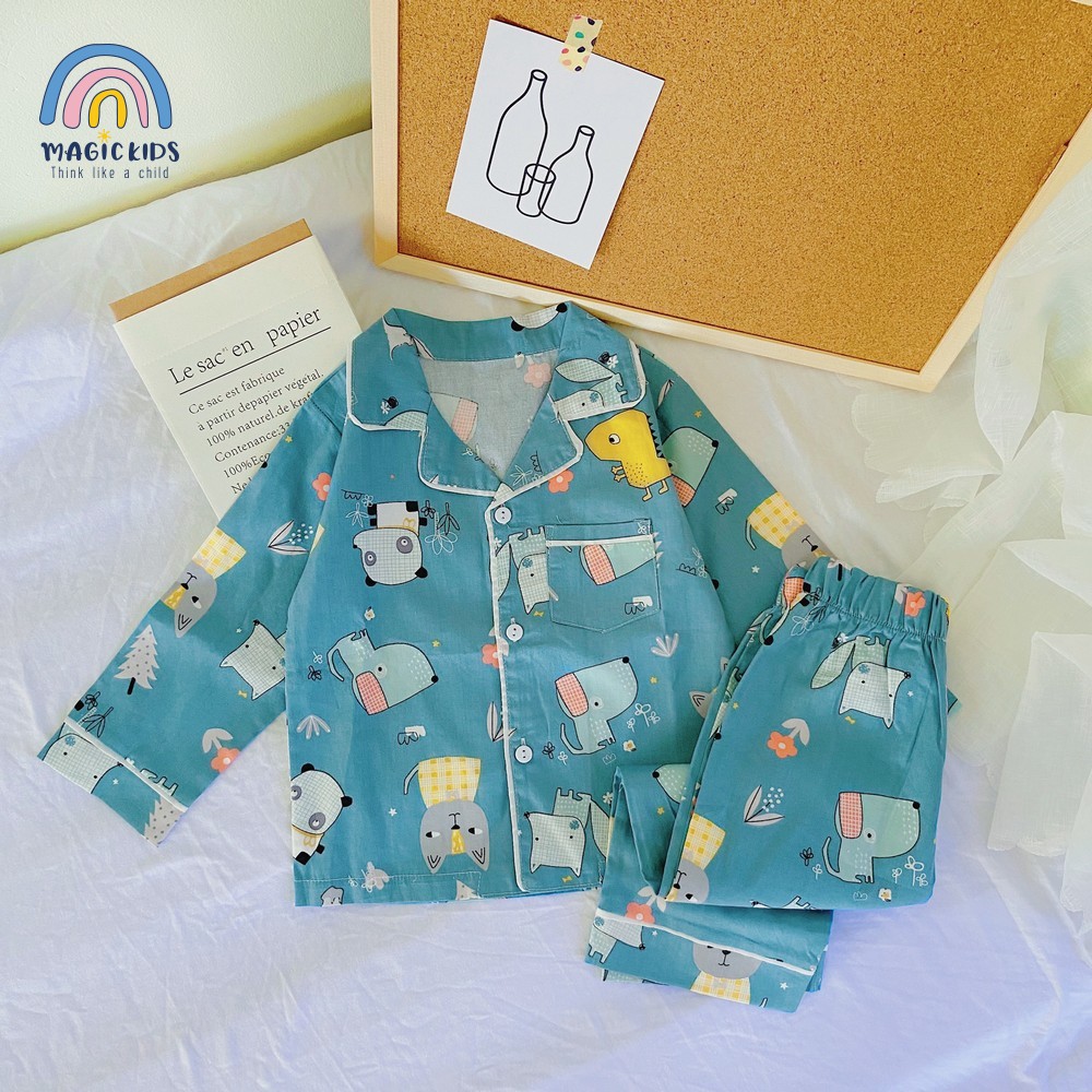 Bộ rời pijama dài tay chất liệu cotton - họa tiết hình thú đáng yêu cho bé