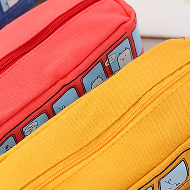 Bóp Viết Vải Canvas Đa Năng Có Khóa Kéo In Hình Xe Buýt Dễ Thương