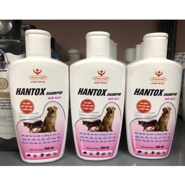 Sữa Tắm Ve Rận Bọ Chét Mượt Lông cho chó con và mèo con Hantox Shampoo Hồng Nhũ Bạc 200m  Pet -1989