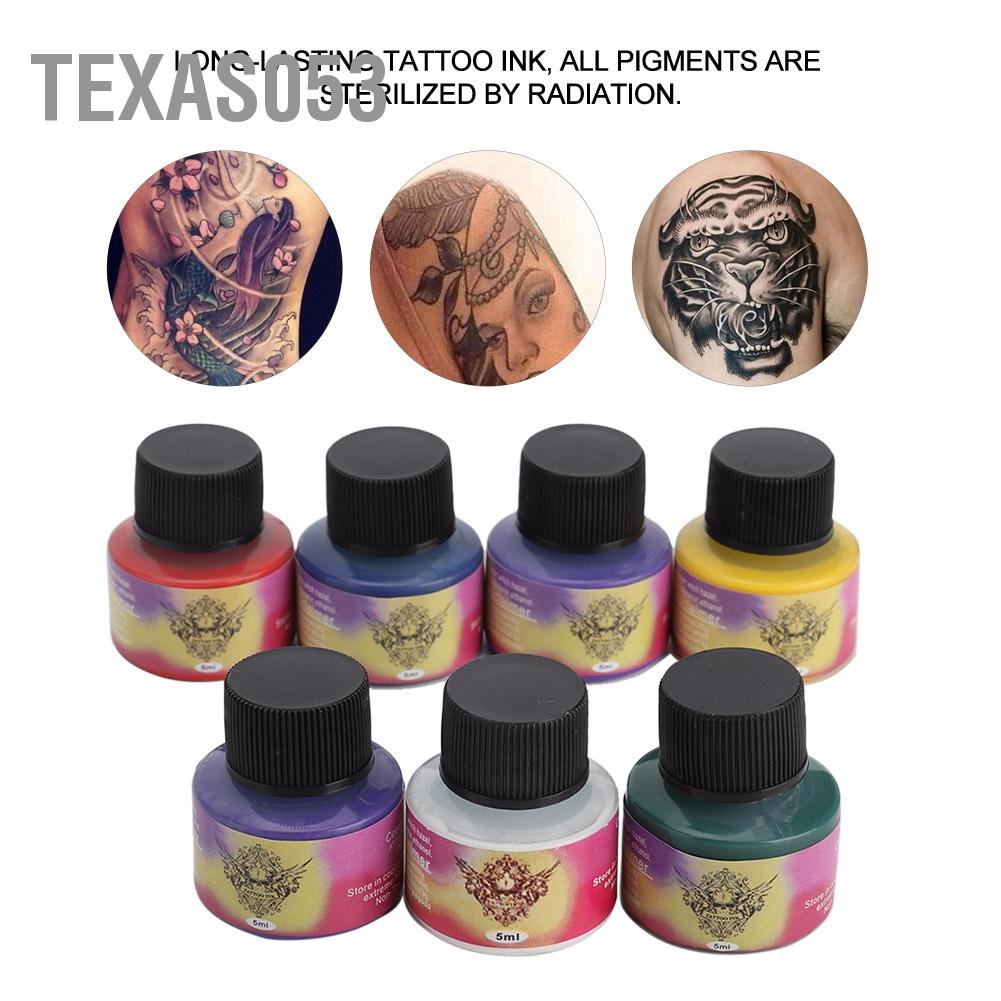 Hàng Sẵn Bộ 7 màu Mực Hình xăm lâu dài cho người mới bắt đầu【Texas053】