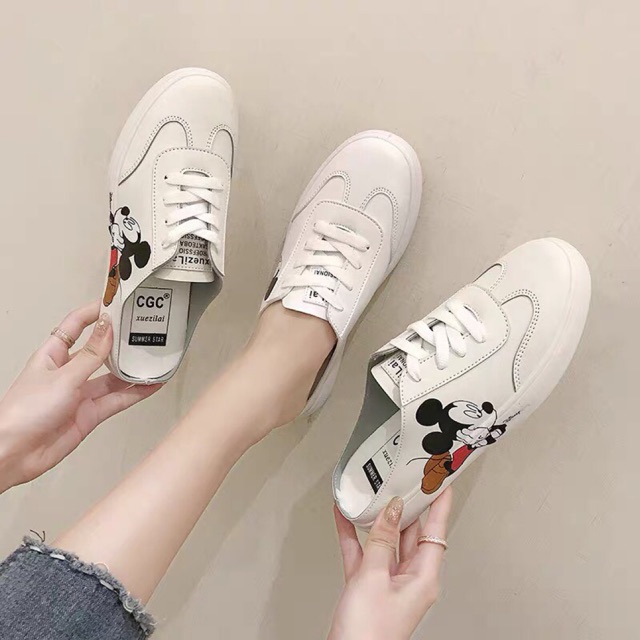 [Mã FAGREEN245 giảm tới 30K đơn 99K] Giaỳ đạp gót họa tiết Mickey da trơn siêu mềm đi êm chân 6021 (Có sẵn)