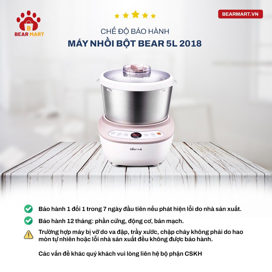 Máy Nhồi Bột Bear 5l 2018 bản nội địa - Hàng Có Sẵn - Bảo Hành 12 Tháng