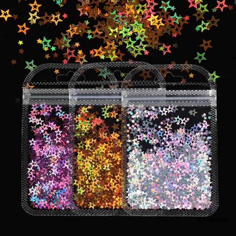 3 Túi chữ nhựa Resin màu Holographic trang trí móng tay
