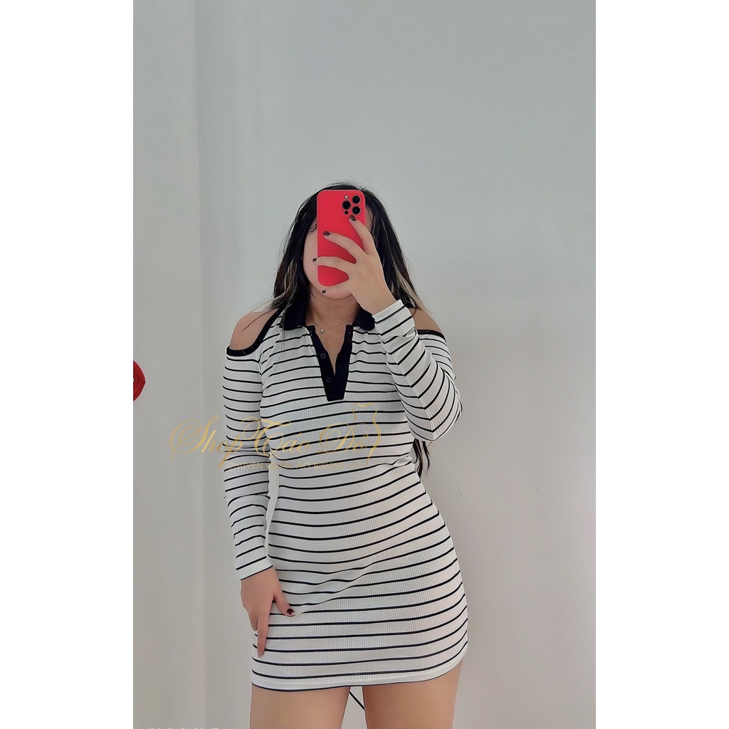(TÁO ĐỎ BIGSIZE 55-90KG) Đầm Sọc Khoét Vai Ôm Body Sexy Sang Chảnh D25 ( ảnh thật shop chụp 100%) 🍎🍎🍎 | BigBuy360 - bigbuy360.vn